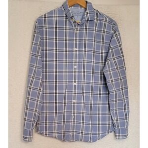 Banana Republic Luxe Poplin Men's Shirt Size L (46-48) Slim Fit Plaid Blue 1276